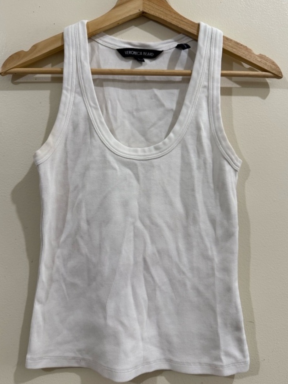 Veronica Beard White Ribbed Scoop Tank Top